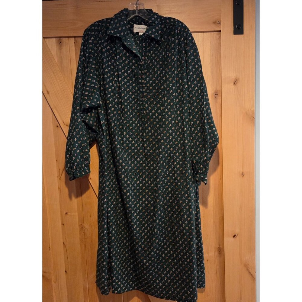 Vintage Size 20 1/2 Green Midi Dress Ditzy Floral Peacock Look Collared Artsy